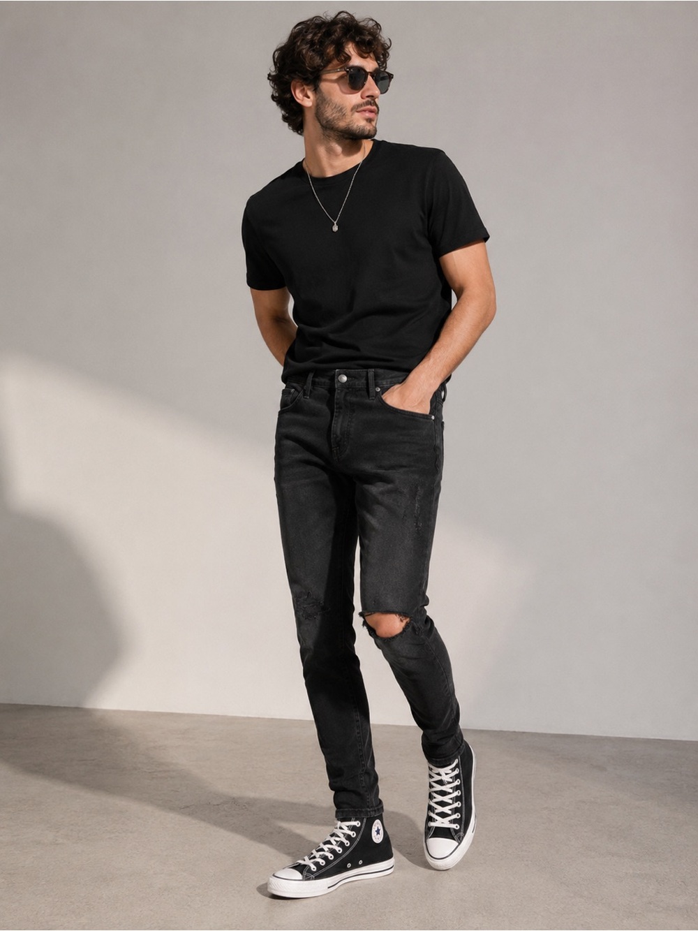 Frame L’Homme Skinny Vaporize Rips Distressed Black Mens Jeans